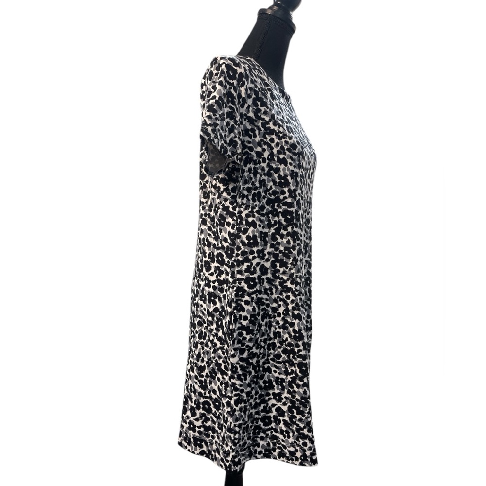 Ellen Tracy Black and White Leopard Print Dress Crew Neck Short Sleeve - Picture 2 of 7